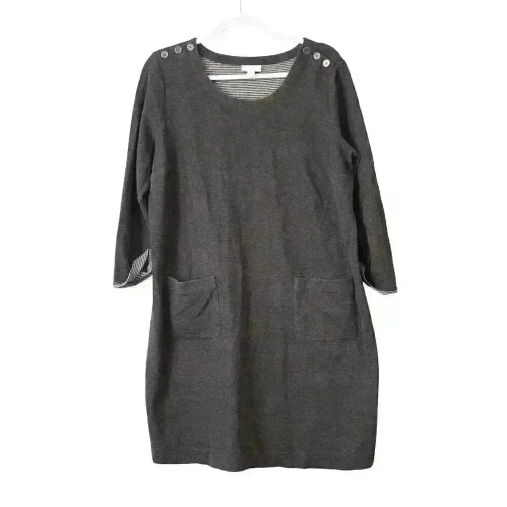 J Jill Sweater Dress Size Large Petite Gray 3/4 Sleeve Cotton Stretch Casual